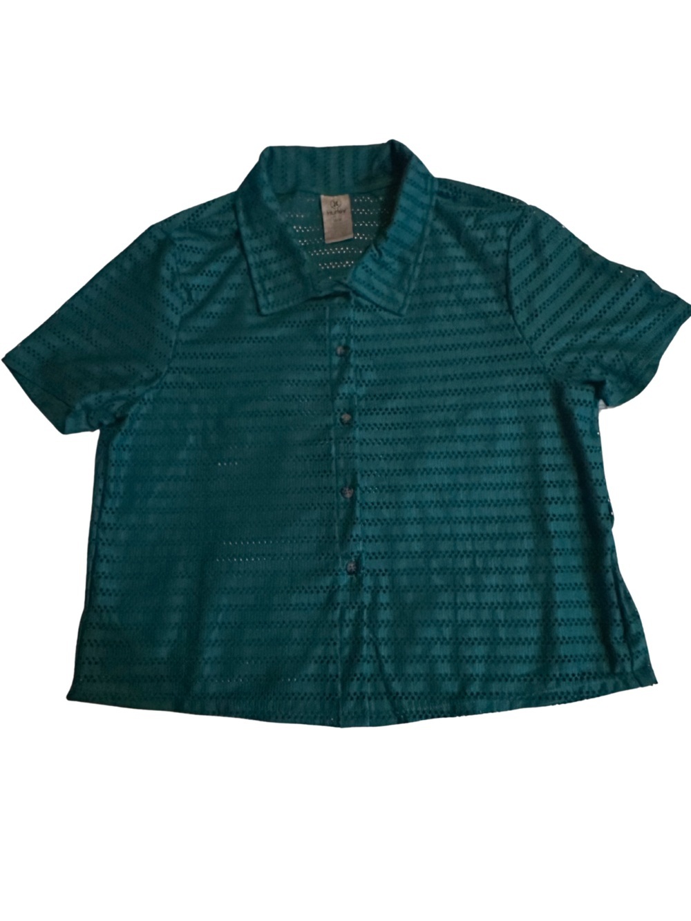 Hurley Women’s Teal Medium Button-Front Eyelet Crochet Blouse